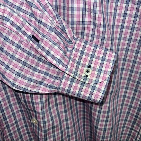 Untuckit Men's XL Long Sleeve Wrinkle Free Plaid Button Up Shirt Pink Blue - Picture 6 of 8